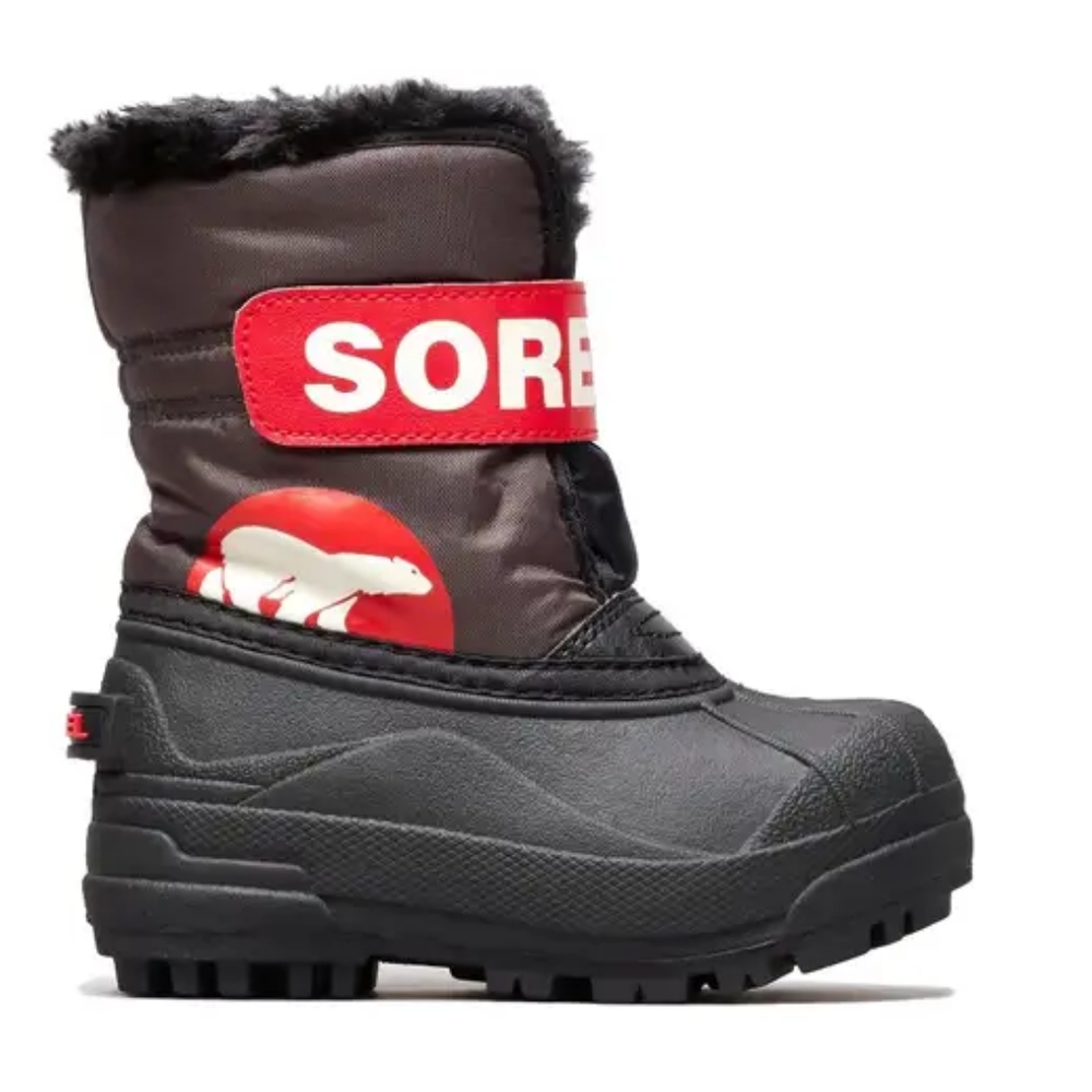 kids sorel winter boots, faux fur, black red, toddler USA 5